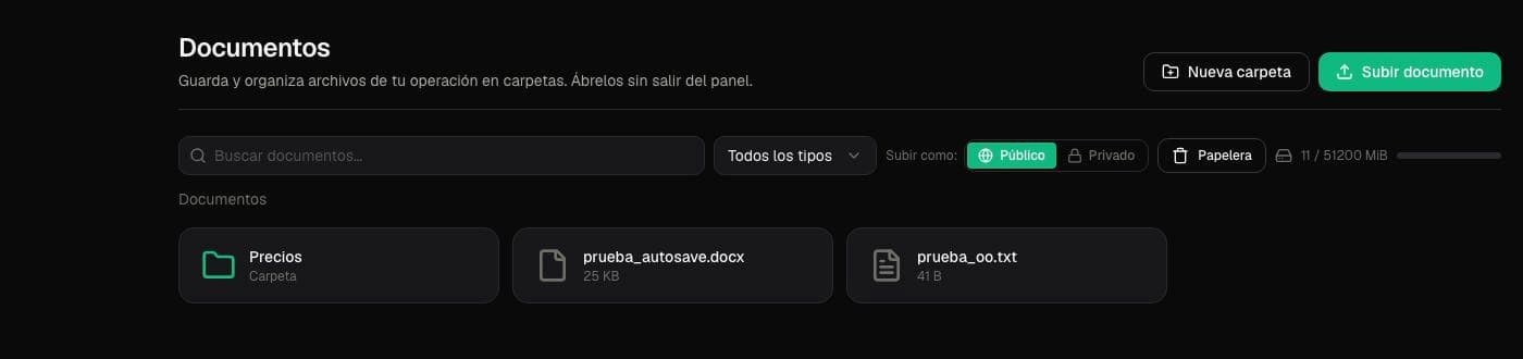 Biblioteca de documentos y carpetas del equipo en Mosend