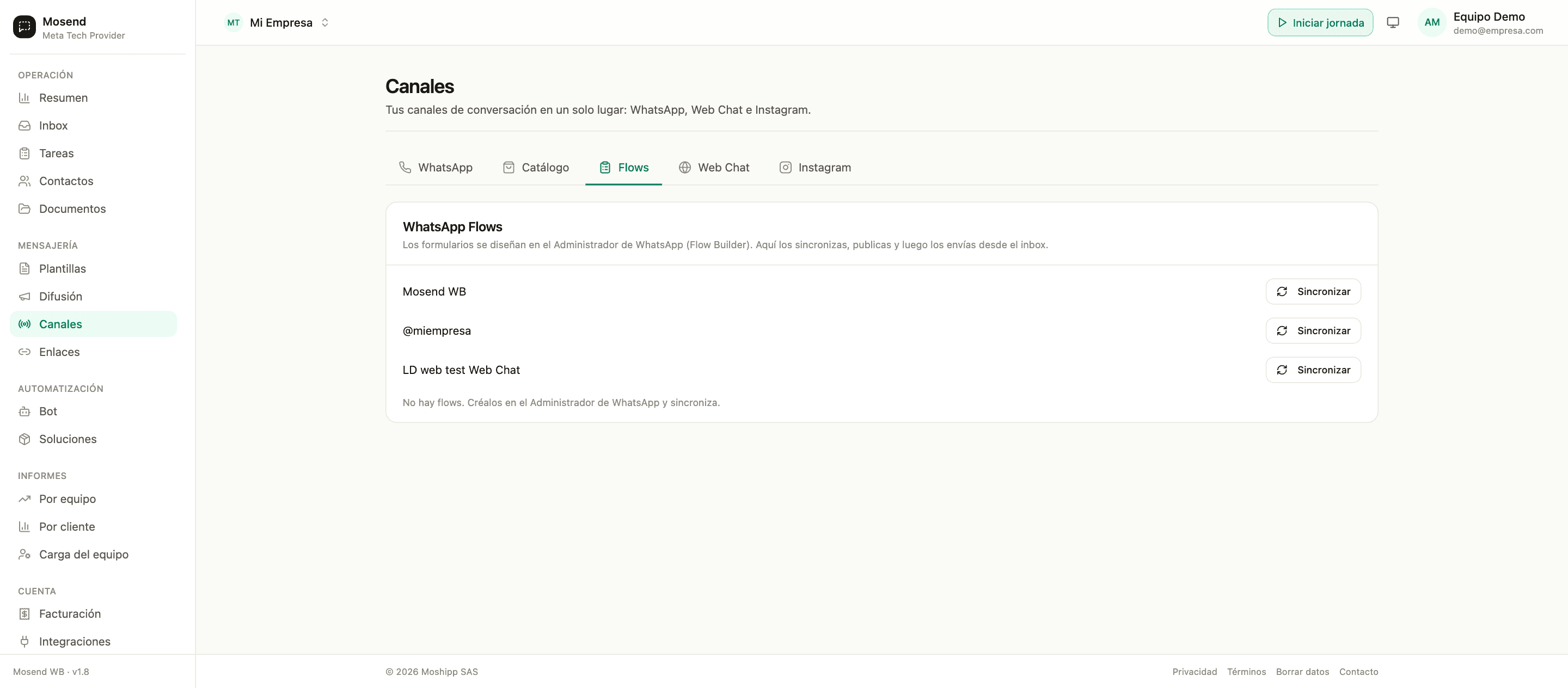 Envío de un formulario de WhatsApp (Flow) en Mosend